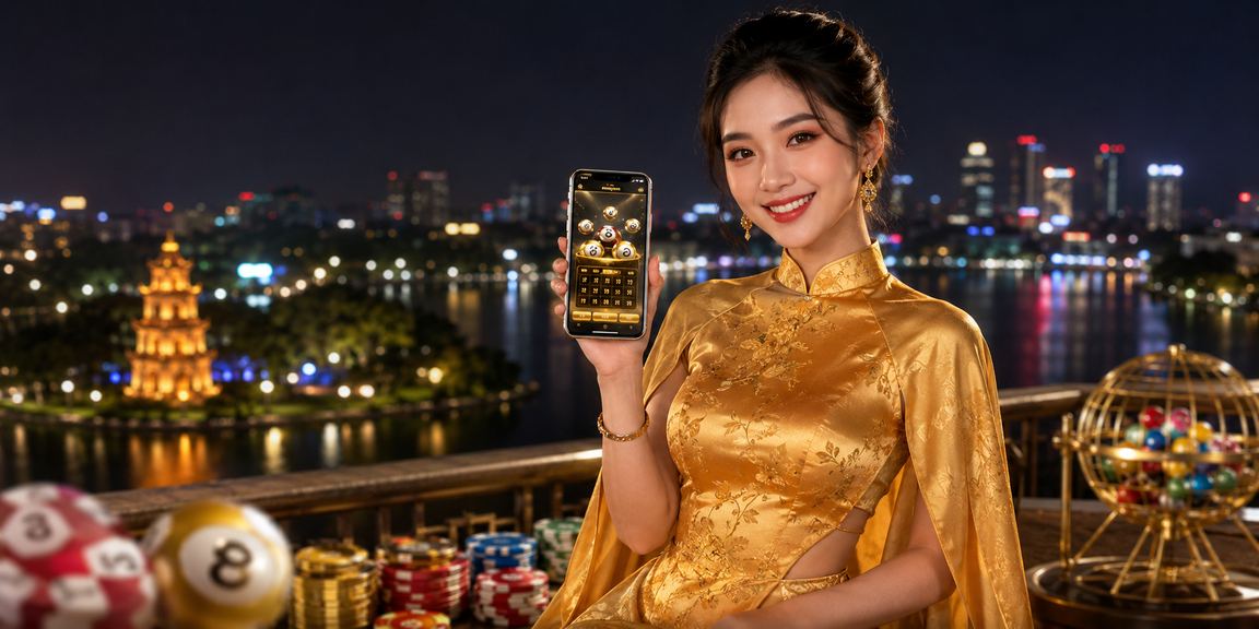 Người mặc áo dài tại Hà Nội tham gia xổ số và trò chơi may mắn trên điện thoại