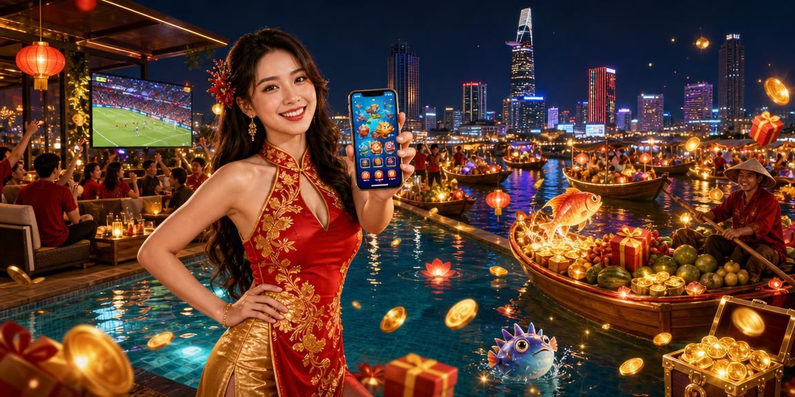 Cảnh chợ đêm Hồ Chí Minh với người tham gia trò chơi bắn cá và giải trí ban đêm