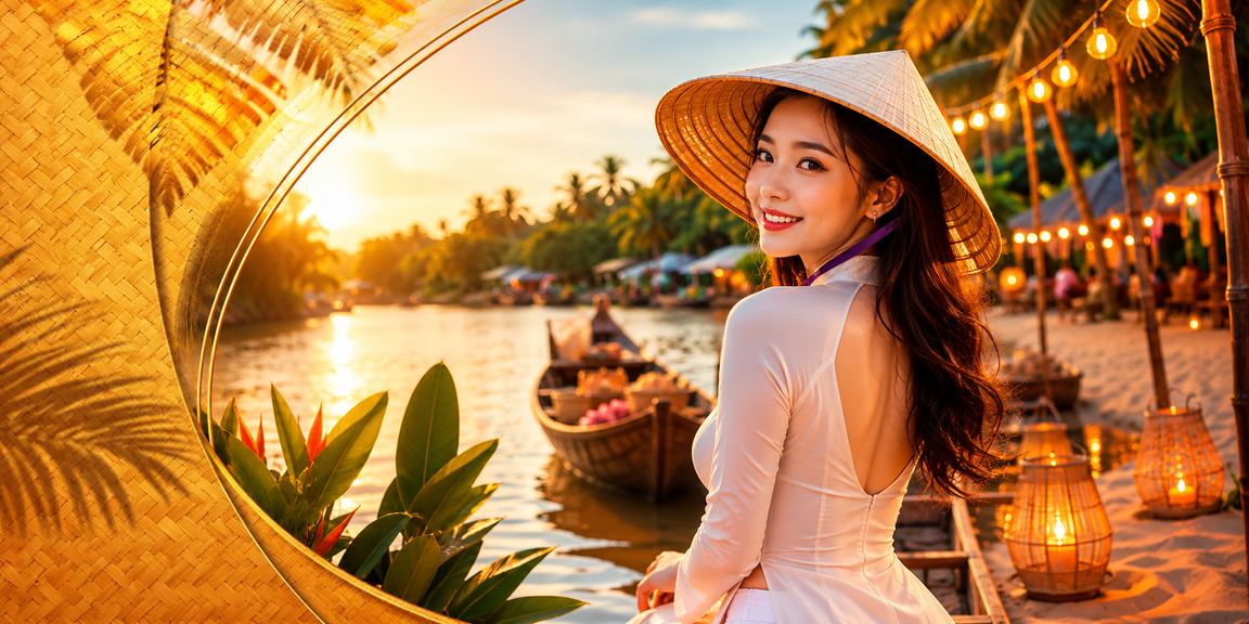 Cảnh đồng bằng sông Cửu Long với người đội nón lá tham gia chương trình VIP bonus